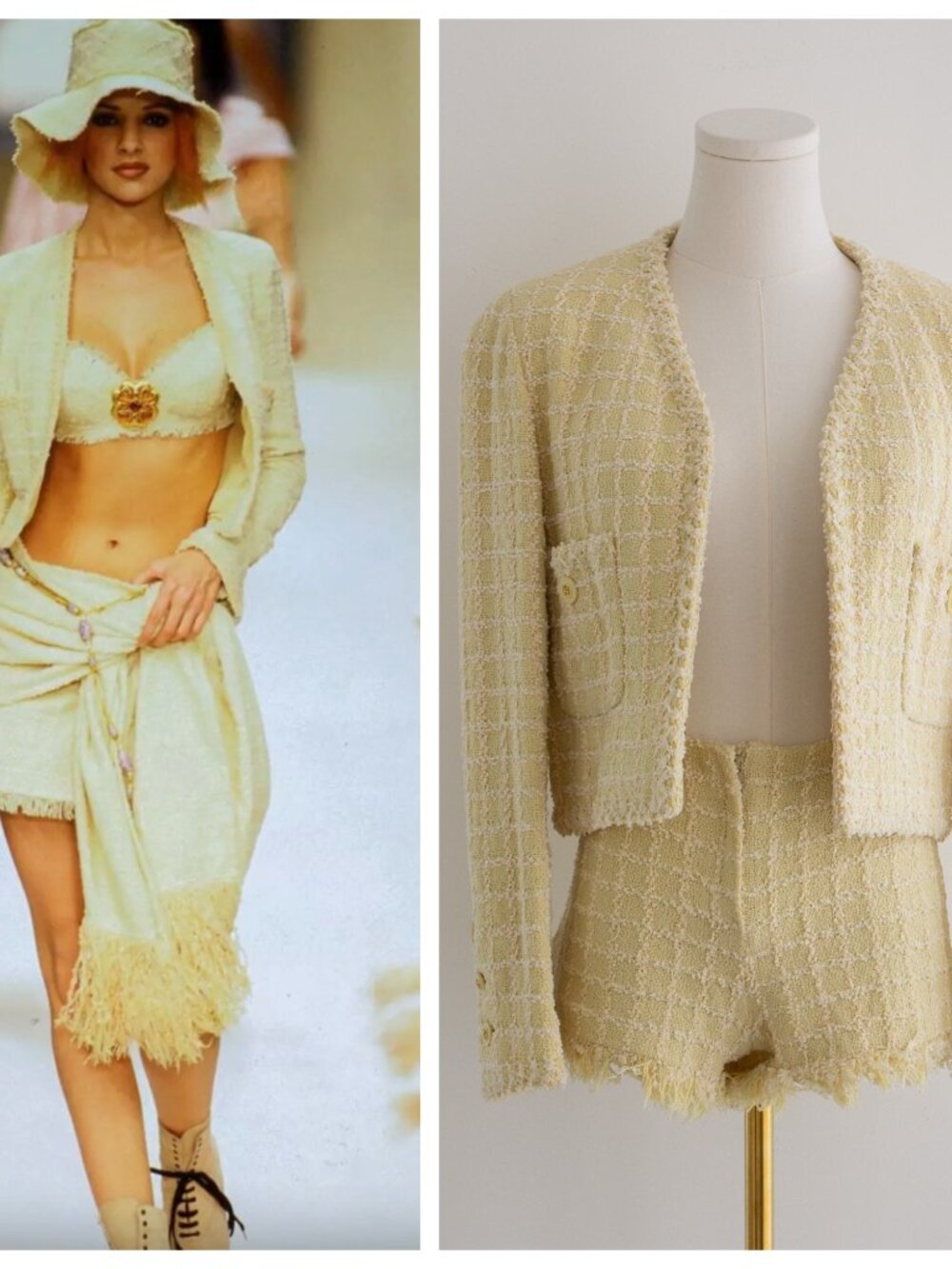 Chanel Vintage S/S 1994 Yellow Green Fantasy Tweed 94P Jacket Shorts Suit